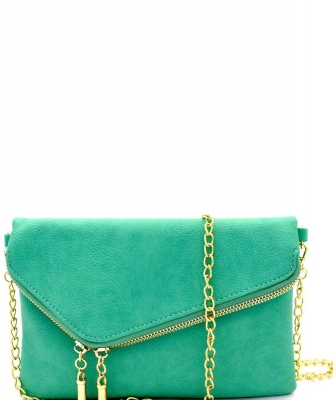 Fashion Evening Envelope Fold Over Clutch Wristlet Purse Cross Body Bag WU023 TURQUIOSE